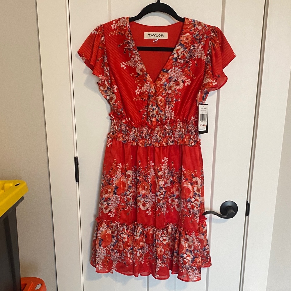 Taylor Red Floral Mini Dress Size 2